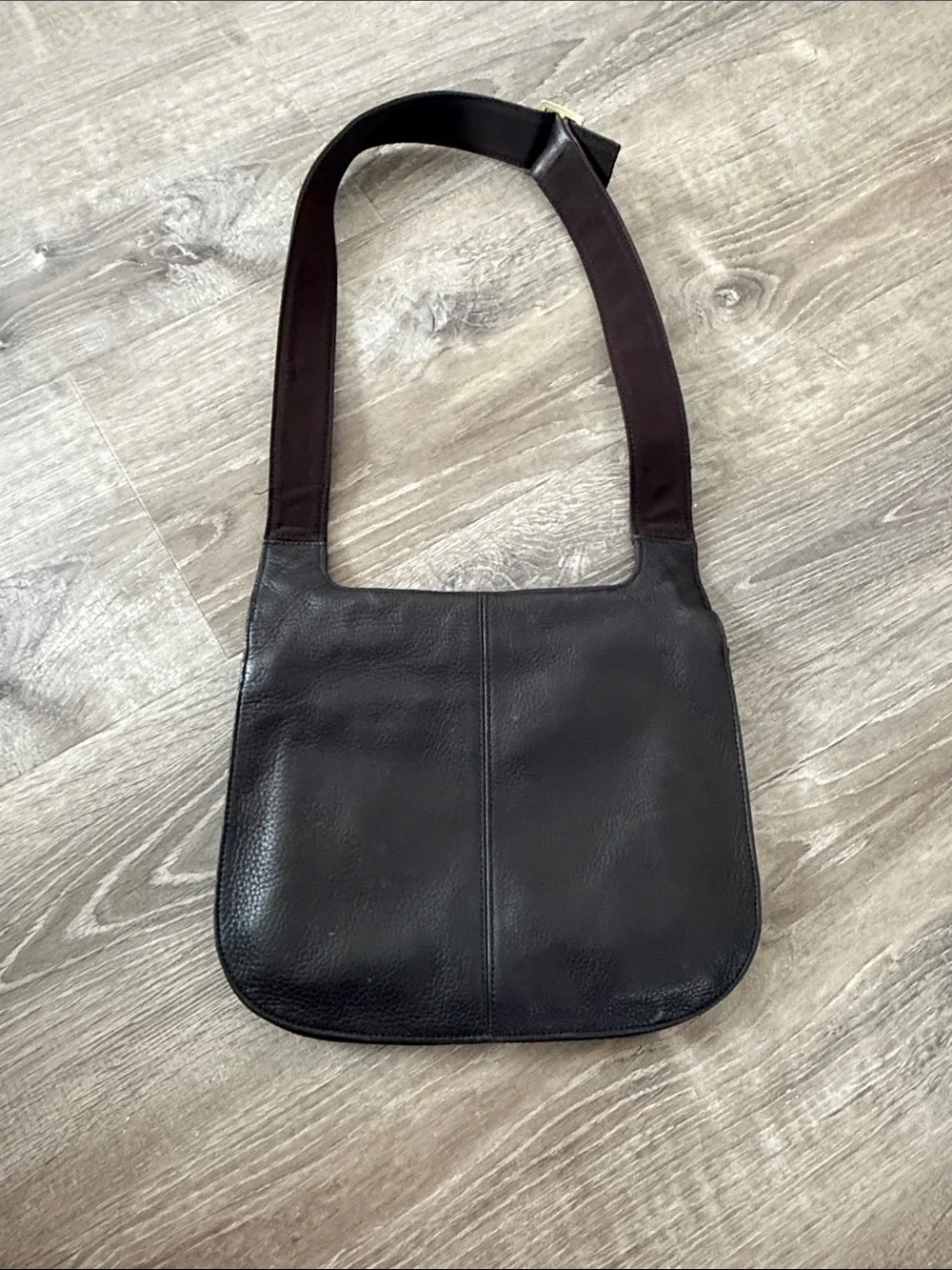 Dark Brown Genuine Leather Messenger Bag with Wide Shoulder Strap